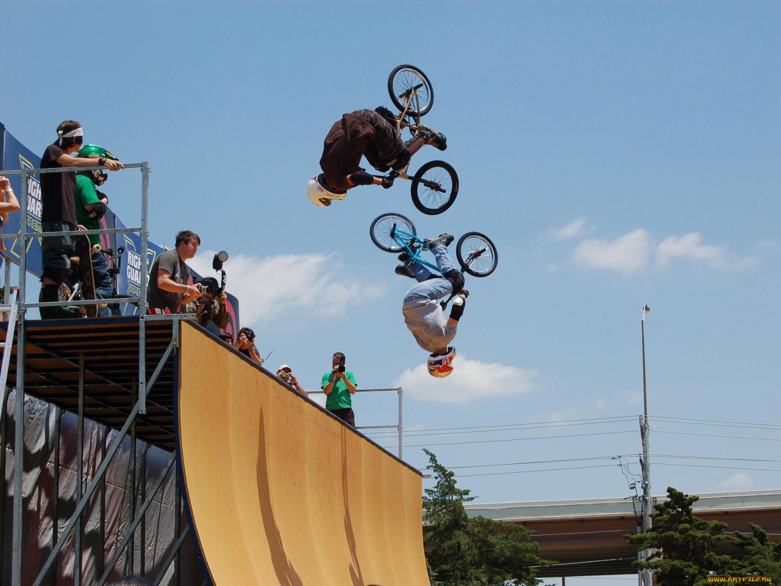 mat, hoffman, and, kevin, robinson, dual, flips, , bmx